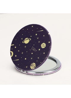 Dynippy Dynippy Compact Mirror Round Pu Leather Makeup Mirror for Purses Small Pocket Mirror Portable Hand Mirror Double-Sided with 2 x 1x Magnification for Woman Mother Kids Great Gift - Universe  - Image 3