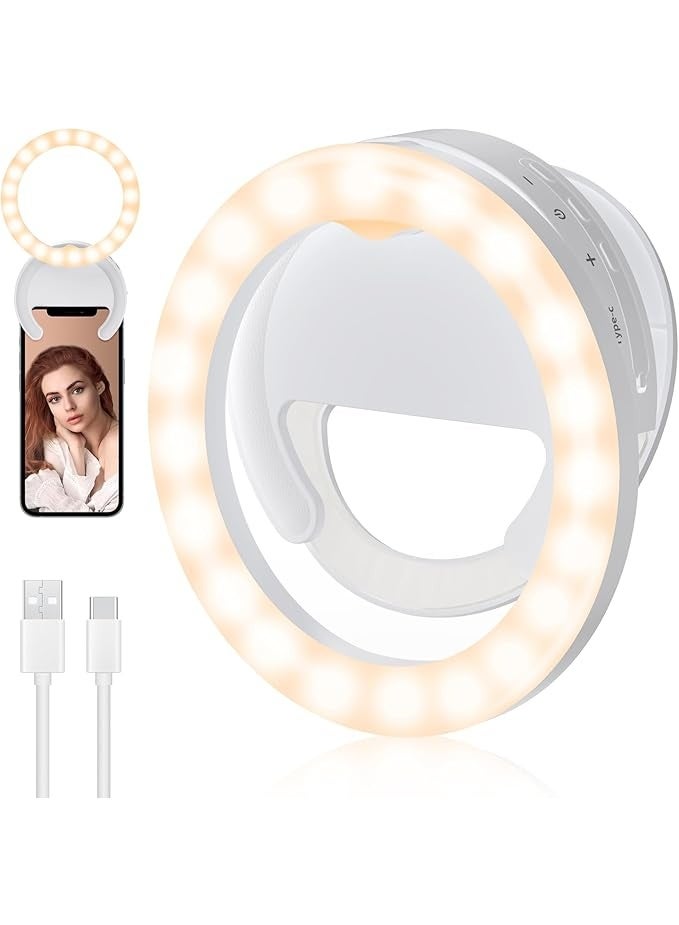 رينج لايت محمول بمشبك للموبايل واللاب توب - إضاءة قابلة للشحن بـ 3 مستويات - تصميم عملي دوار مثالي لاجتماعات زووم والمكياج والتصوير - Image 1