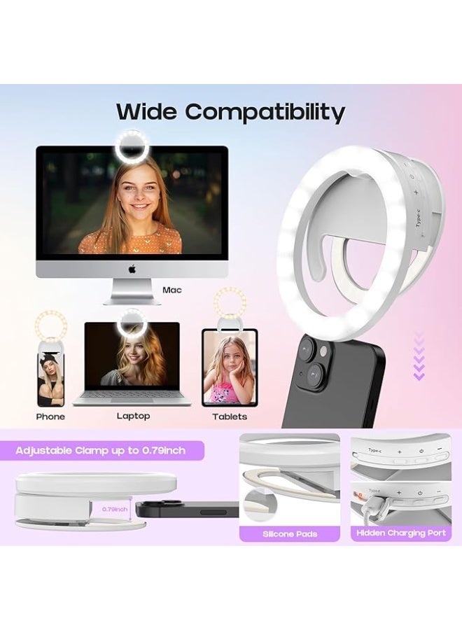 رينج لايت محمول بمشبك للموبايل واللاب توب - إضاءة قابلة للشحن بـ 3 مستويات - تصميم عملي دوار مثالي لاجتماعات زووم والمكياج والتصوير - Image 4
