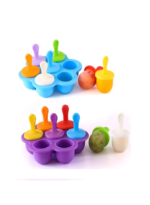 Silicone Ice Molds With 7 Safe Cavities, Including Plastic Sticks, Bpa-Free Molds For Kids, Perfect For Making Popsicles And Ice Cream, Easy To Assemble Collection
