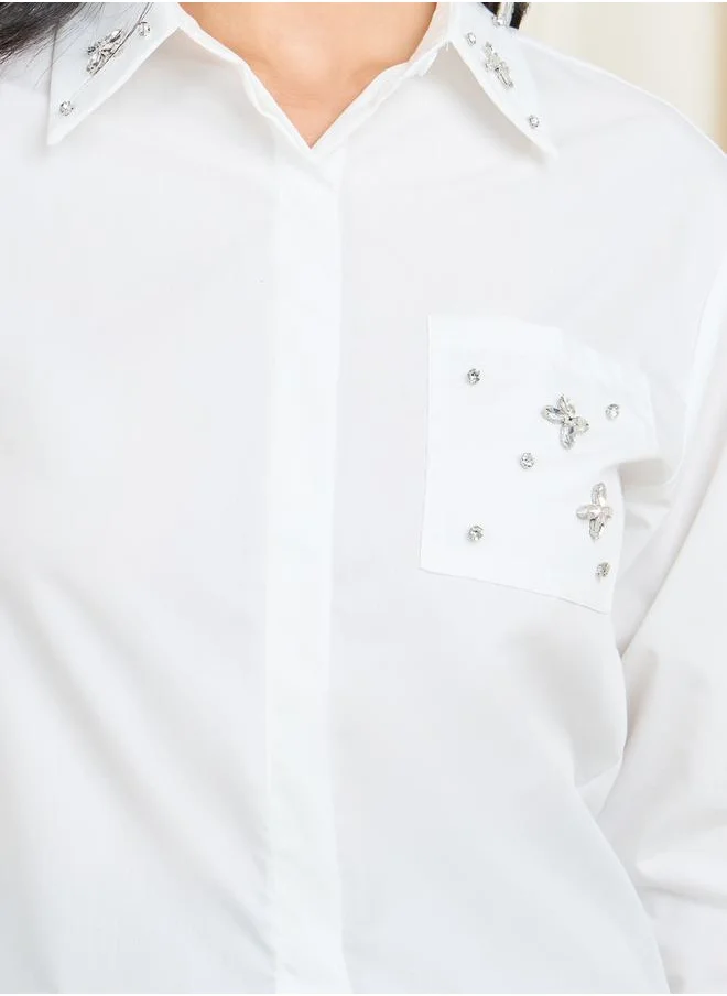 Styli Embellished Detail Button Front Shirt