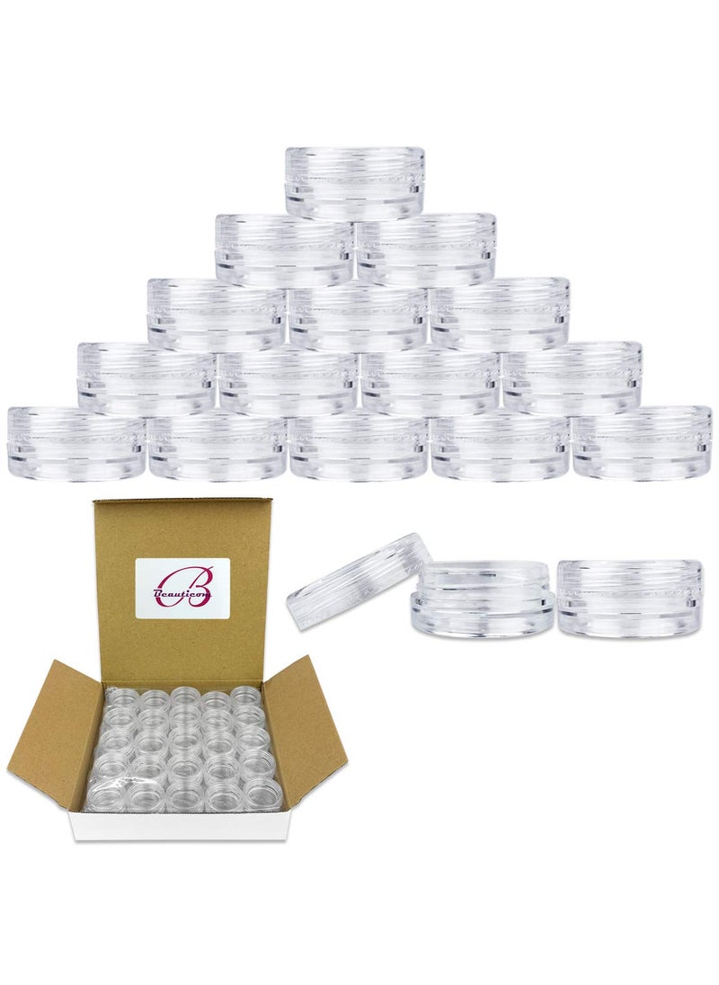 Beauticom Beauticom 3g/3ml (0.1 Fl Oz) Round Clear Plastic Jars with Round Top Lids for Creams, Lotions, Powders, Glitters, and more... (Color: Clear Lid, Quantity: 50 Pieces) 