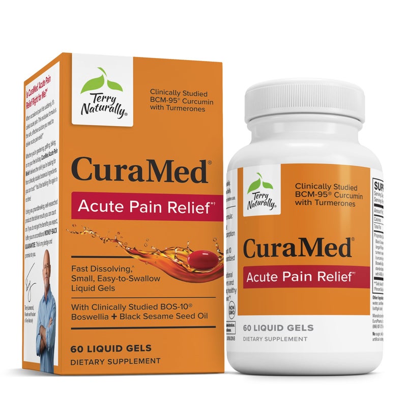 Terry Naturally CuraMed Acute Pain Relief - Supplement with BCM-95 Curcumin & BOS-10 Boswellia - Black Sesame Seed Oil to Support Relief of Occasional Discomfort - 60 Liquid Gels - Image 1