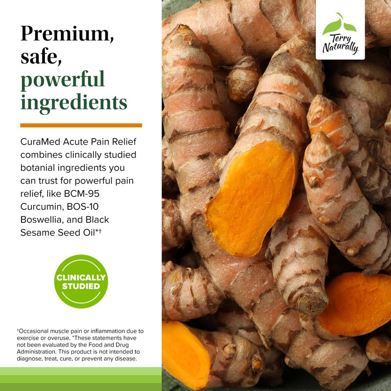 Terry Naturally CuraMed Acute Pain Relief - Supplement with BCM-95 Curcumin & BOS-10 Boswellia - Black Sesame Seed Oil to Support Relief of Occasional Discomfort - 60 Liquid Gels - Image 5