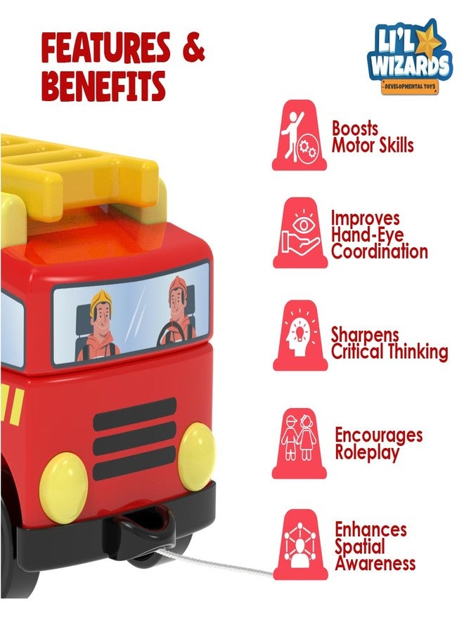 Li'l Wizards Build Your Own Fire Truck Toy|Build Stack Play|Construction & Stacking Blocks for Kids|Shape Identification STEM Learning & Developmental Toy|Pull Along Vehicle|Gift for 2-5 Years Kids - Image 2
