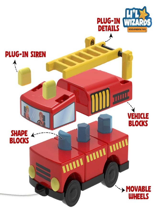 Li'l Wizards Build Your Own Fire Truck Toy|Build Stack Play|Construction & Stacking Blocks for Kids|Shape Identification STEM Learning & Developmental Toy|Pull Along Vehicle|Gift for 2-5 Years Kids - Image 4