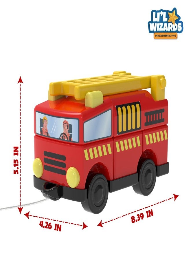 Li'l Wizards Build Your Own Fire Truck Toy|Build Stack Play|Construction & Stacking Blocks for Kids|Shape Identification STEM Learning & Developmental Toy|Pull Along Vehicle|Gift for 2-5 Years Kids - Image 5