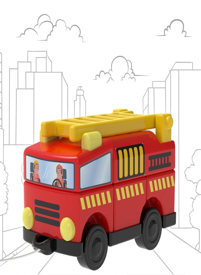 Li'l Wizards Build Your Own Fire Truck Toy|Build Stack Play|Construction & Stacking Blocks for Kids|Shape Identification STEM Learning & Developmental Toy|Pull Along Vehicle|Gift for 2-5 Years Kids - Image 1