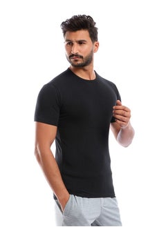 COTTONIL Round Neck cotton Stretch for Men - Black  - Image 3