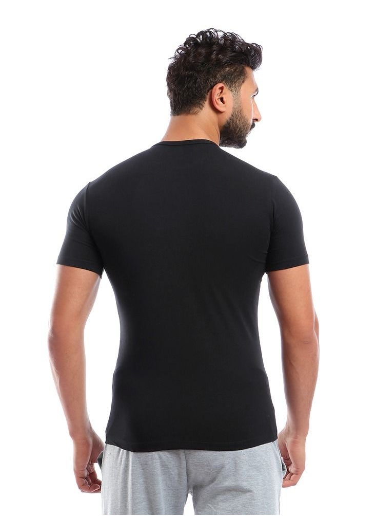 COTTONIL Round Neck cotton Stretch for Men - Black  - Image 4