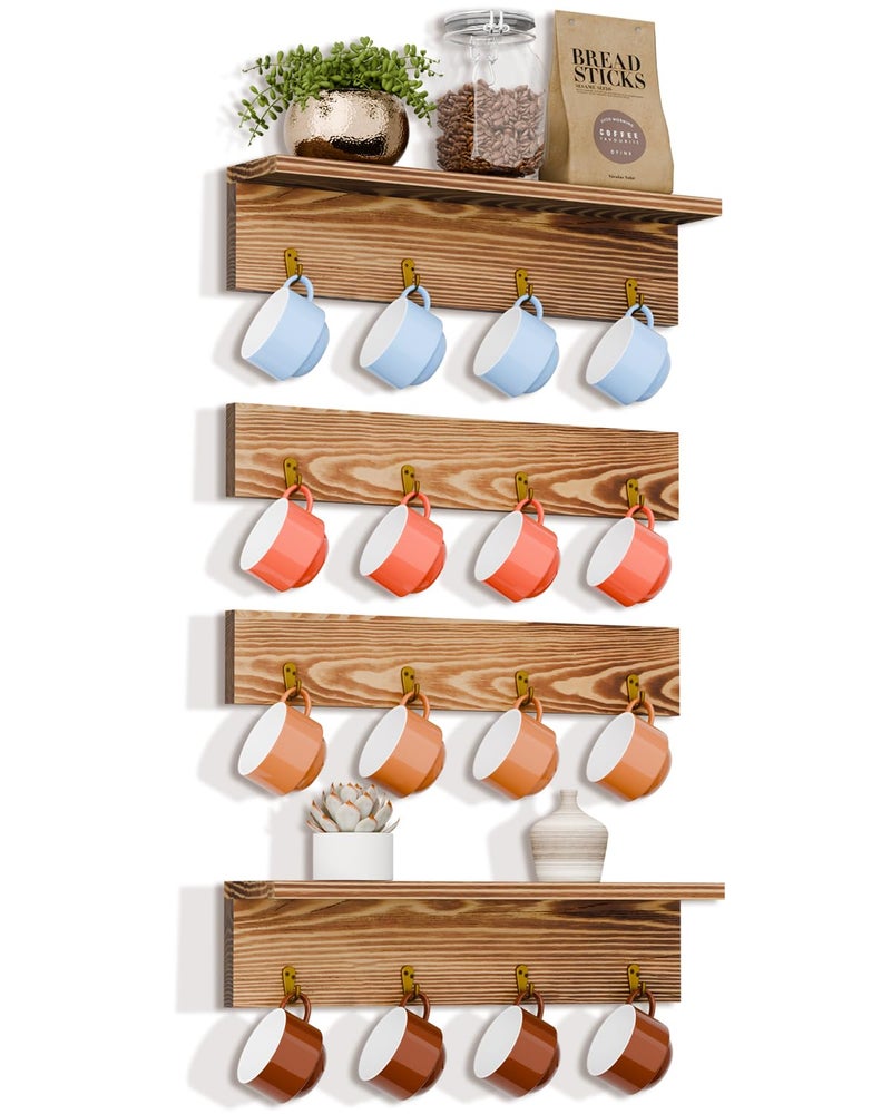 TRSPCWR Coffee Mug Rack Wall Mounted Coffee Mug Holder with 16 Hooks and Display Shelf 4 Tier Rustic Wood Bar Cup Organizer for Home Kitchen Display and Collection - Image 2
