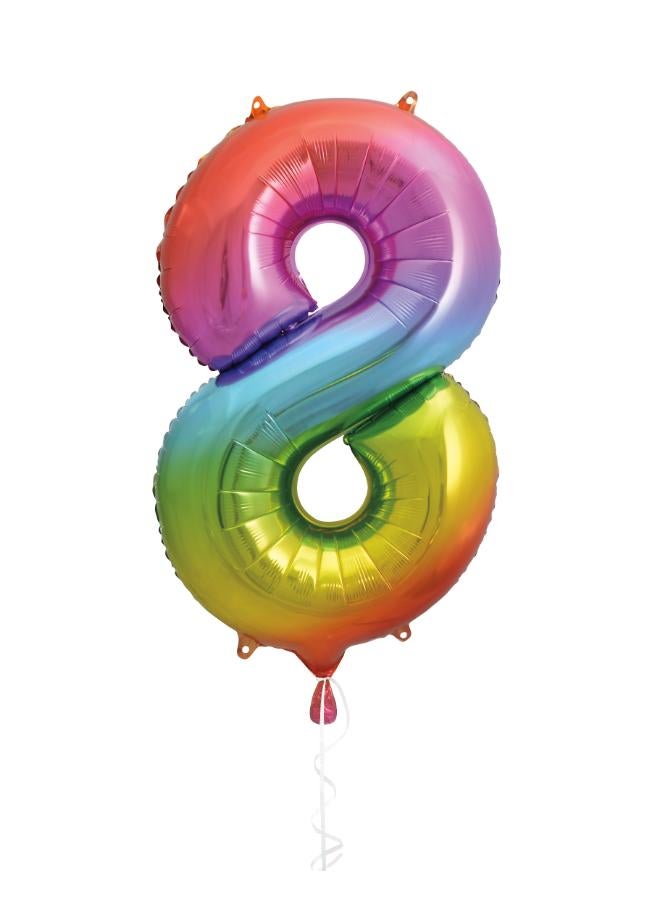 Unique 34" Giant  Rainbow Number 8 Foil Balloon - Image 1