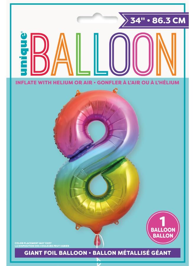 Unique 34" Giant  Rainbow Number 8 Foil Balloon - Image 3