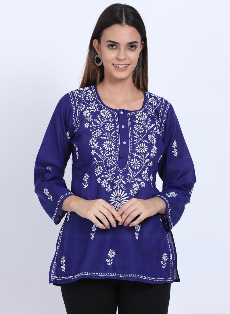 Alaya Women Hand Embroidered Chikankari Cotton Kurti-ALSTV115  - Image 1