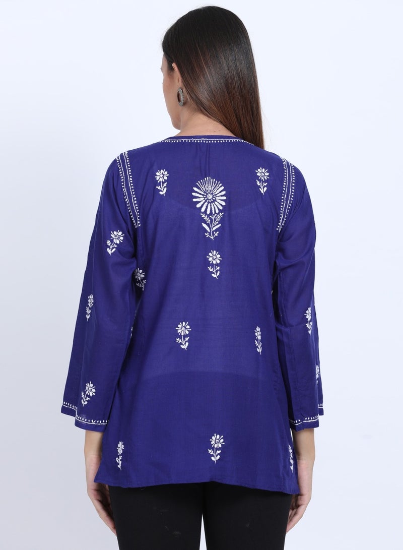 Alaya Women Hand Embroidered Chikankari Cotton Kurti-ALSTV115  - Image 2
