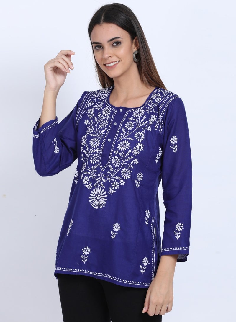 Alaya Women Hand Embroidered Chikankari Cotton Kurti-ALSTV115  - Image 3