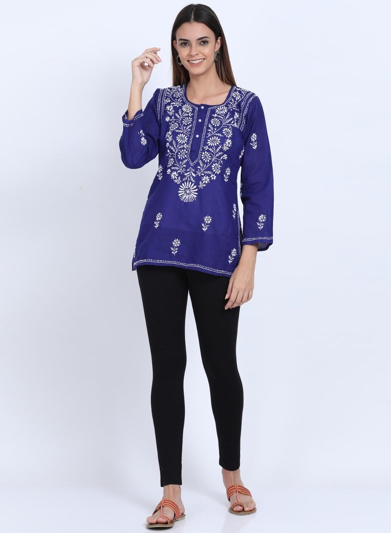 Alaya Women Hand Embroidered Chikankari Cotton Kurti-ALSTV115  - Image 4