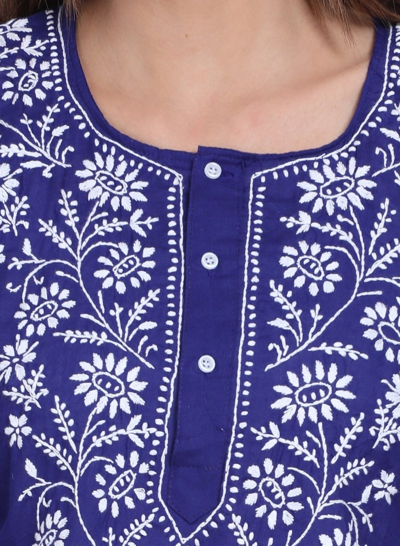 Alaya Women Hand Embroidered Chikankari Cotton Kurti-ALSTV115  - Image 5