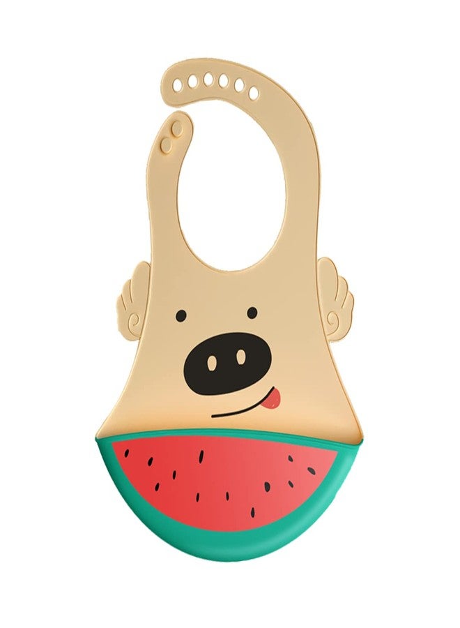 GUCHIGU Waterproof Silicone Baby Bib for Feeding Babies and Toddlers, Unisex Set of 2 Silicon Baby Feeding Bibs for Infants and Toddlers 4M to 4Yr Cute Printing with Rice Pocket (Green, Set of 1) - Image 1