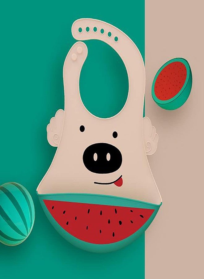 GUCHIGU Waterproof Silicone Baby Bib for Feeding Babies and Toddlers, Unisex Set of 2 Silicon Baby Feeding Bibs for Infants and Toddlers 4M to 4Yr Cute Printing with Rice Pocket (Green, Set of 1) - Image 5