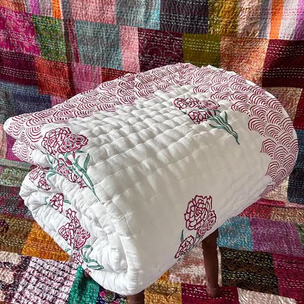 THE JAIPUR WALA THE JAIPUR WALA Organic Mulmul Cotton Quilt Rose  - Image 3