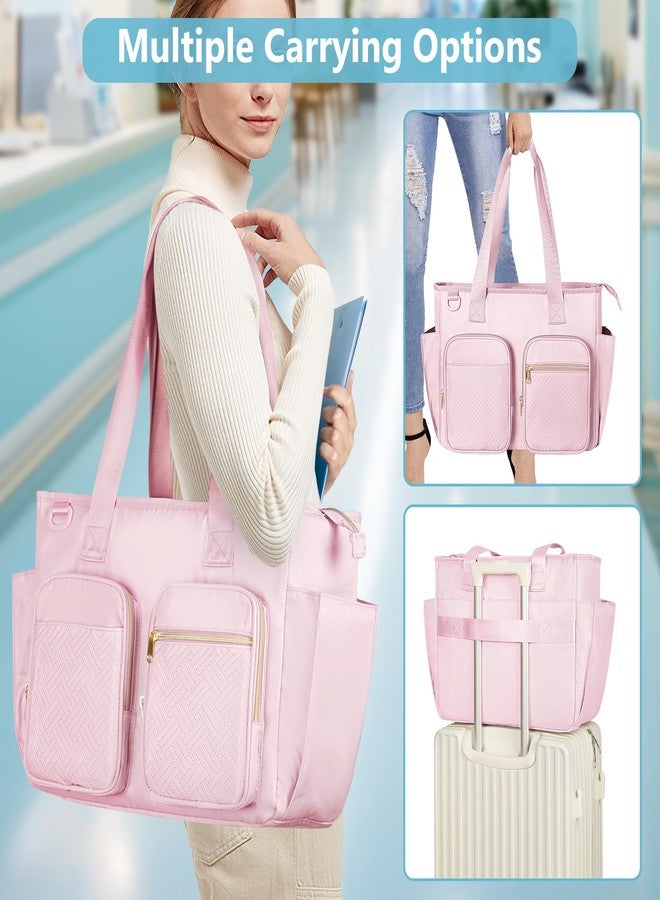 Prokva Nurse Tote Bag Clinical Bag Empty, Large Nurse Bag for Work fits 15.6" Laptop for Medical Assistants, Home Healthcare, Travel, Pink - Image 5