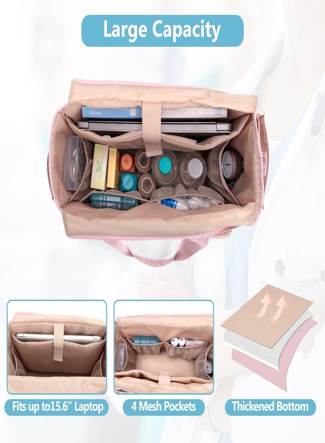 Prokva Nurse Tote Bag Clinical Bag Empty, Large Nurse Bag for Work fits 15.6" Laptop for Medical Assistants, Home Healthcare, Travel, Pink - Image 2