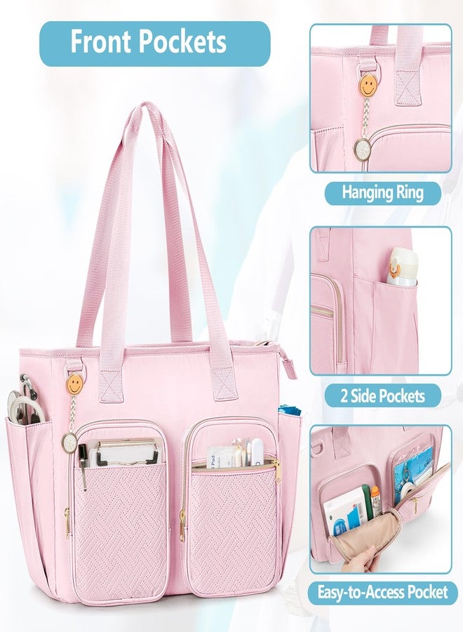 Prokva Nurse Tote Bag Clinical Bag Empty, Large Nurse Bag for Work fits 15.6" Laptop for Medical Assistants, Home Healthcare, Travel, Pink - Image 3