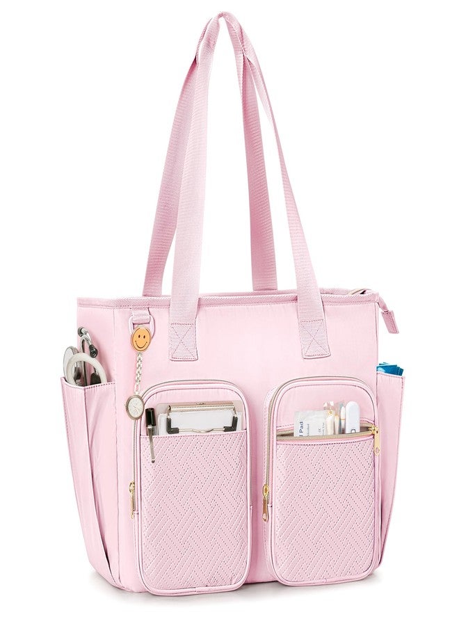 Prokva Nurse Tote Bag Clinical Bag Empty, Large Nurse Bag for Work fits 15.6" Laptop for Medical Assistants, Home Healthcare, Travel, Pink - Image 1