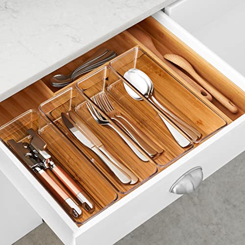 Hudgan 8 Pack Clear Plastic Drawer Organizer Bins Set, Stackable Cutlery Storage Bins Trays for Organizing Kitchen, Bathroom, Office, Crafts, Gadgets, Cabinet Supplies - Image 3