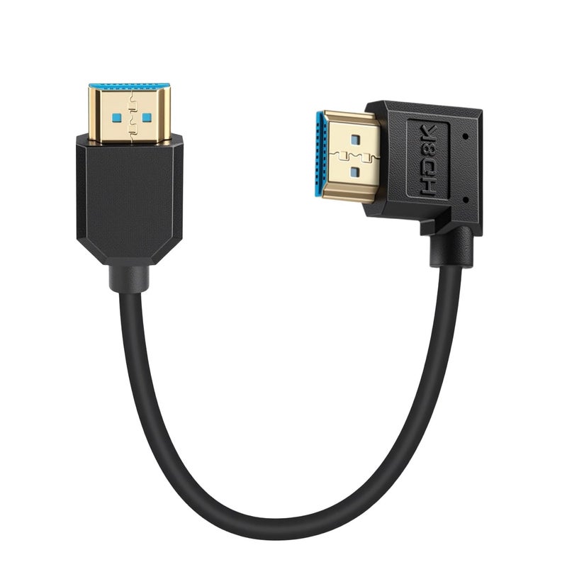 دوتك كابل HDMI بزاوية 90 درجة من بطول 1 قدم، 48Gbps، كابل HDMI 2.1 قصير بزاوية يسرى، نحيف ومرن وفائق النحافة متوافق مع أجهزة الكمبيوتر والشاشات وأجهزة التلفاز وPS5 وXbox والكمبيوتر - Image 1