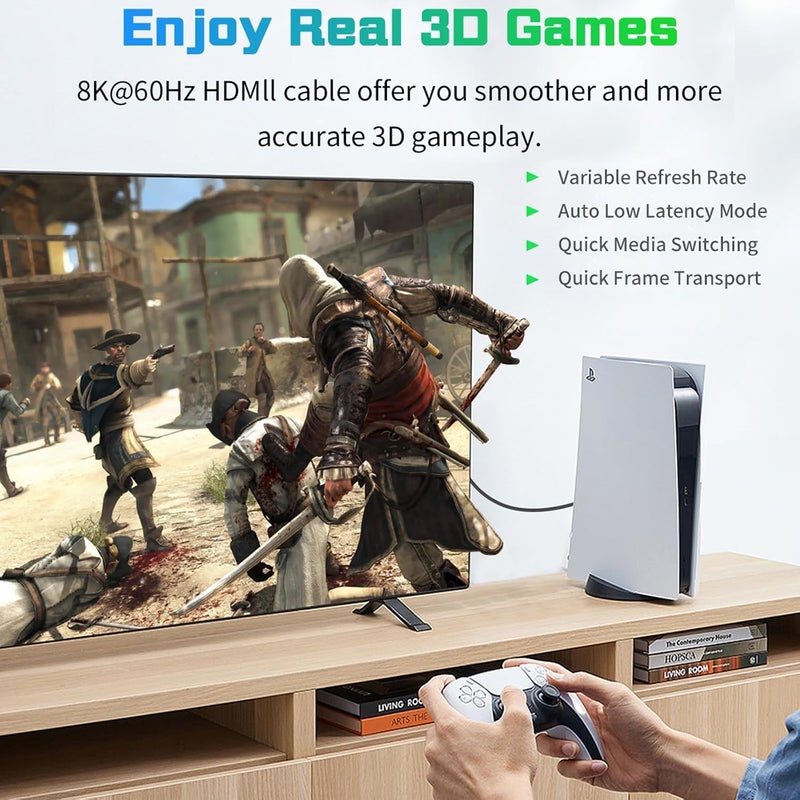 دوتك كابل HDMI بزاوية 90 درجة من بطول 1 قدم، 48Gbps، كابل HDMI 2.1 قصير بزاوية يسرى، نحيف ومرن وفائق النحافة متوافق مع أجهزة الكمبيوتر والشاشات وأجهزة التلفاز وPS5 وXbox والكمبيوتر - Image 3