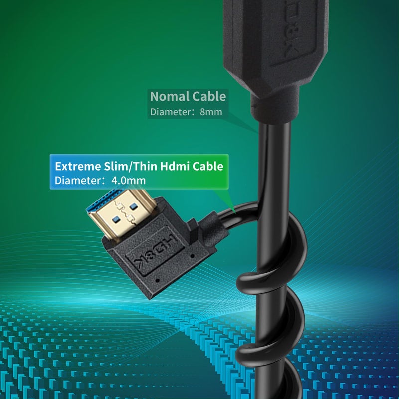 دوتك كابل HDMI بزاوية 90 درجة من بطول 1 قدم، 48Gbps، كابل HDMI 2.1 قصير بزاوية يسرى، نحيف ومرن وفائق النحافة متوافق مع أجهزة الكمبيوتر والشاشات وأجهزة التلفاز وPS5 وXbox والكمبيوتر - Image 4