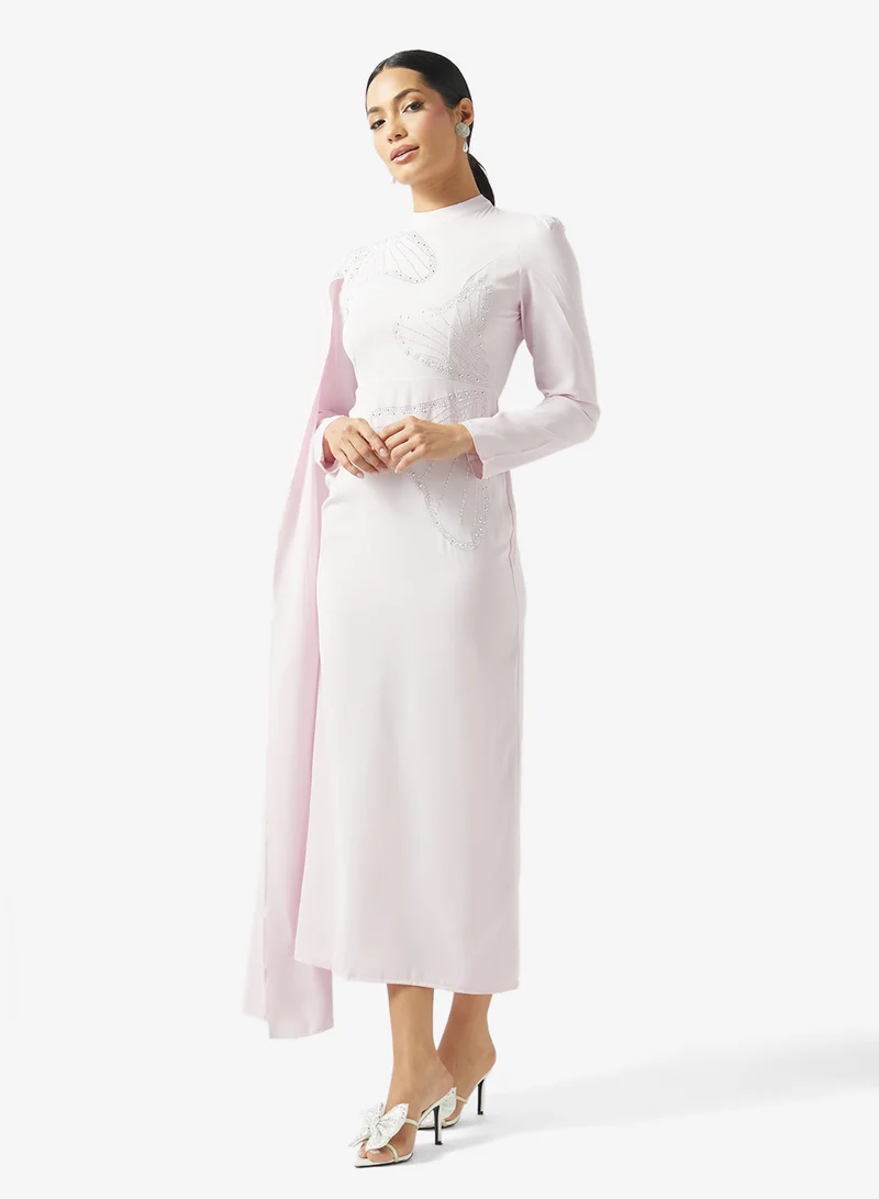 Embellished Dress With Shoulder Trail