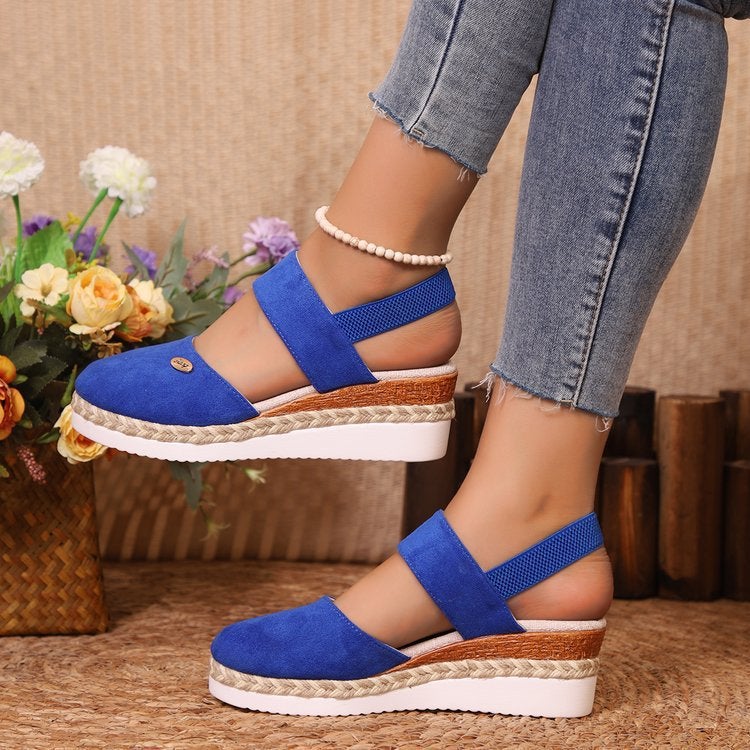 in stock European and American Foreign Trade New plus size Wedge Sandals Wide Band Baotou Sandals Womens All-match Womens Shoes Teme Blue