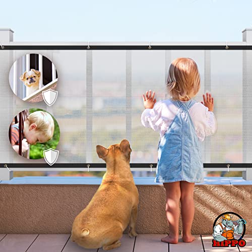 HIPPO Baby Safety Net for Balcony Child Protection Stairway Safety Net Railing Guard for Kids Staircase Protector with Tie-Cords Breathable Fabric Indoor Outdoor Use (1MTX6MT, Transparent-White) - Image 3