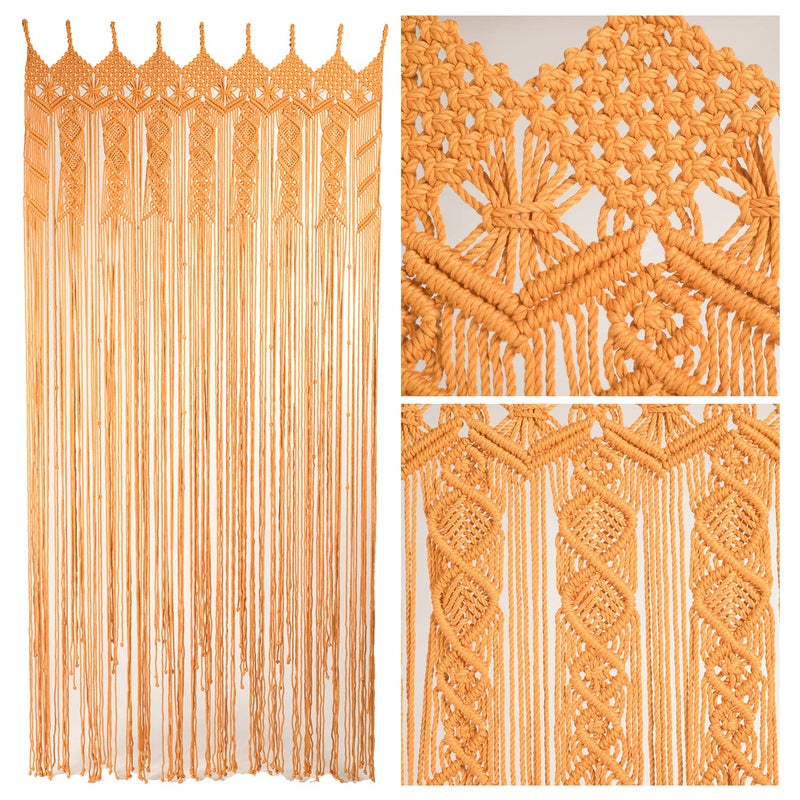 ECO FRIENDLY HOMEWARE VNCK Macrame Curtains Boho Beaded Curtains For Doorways Macrame Wall Hanging Bead Doorway Curtain Boho Backdrop Hanging Beads For Doorways Beaded Curtain L77 X W35 Golderod