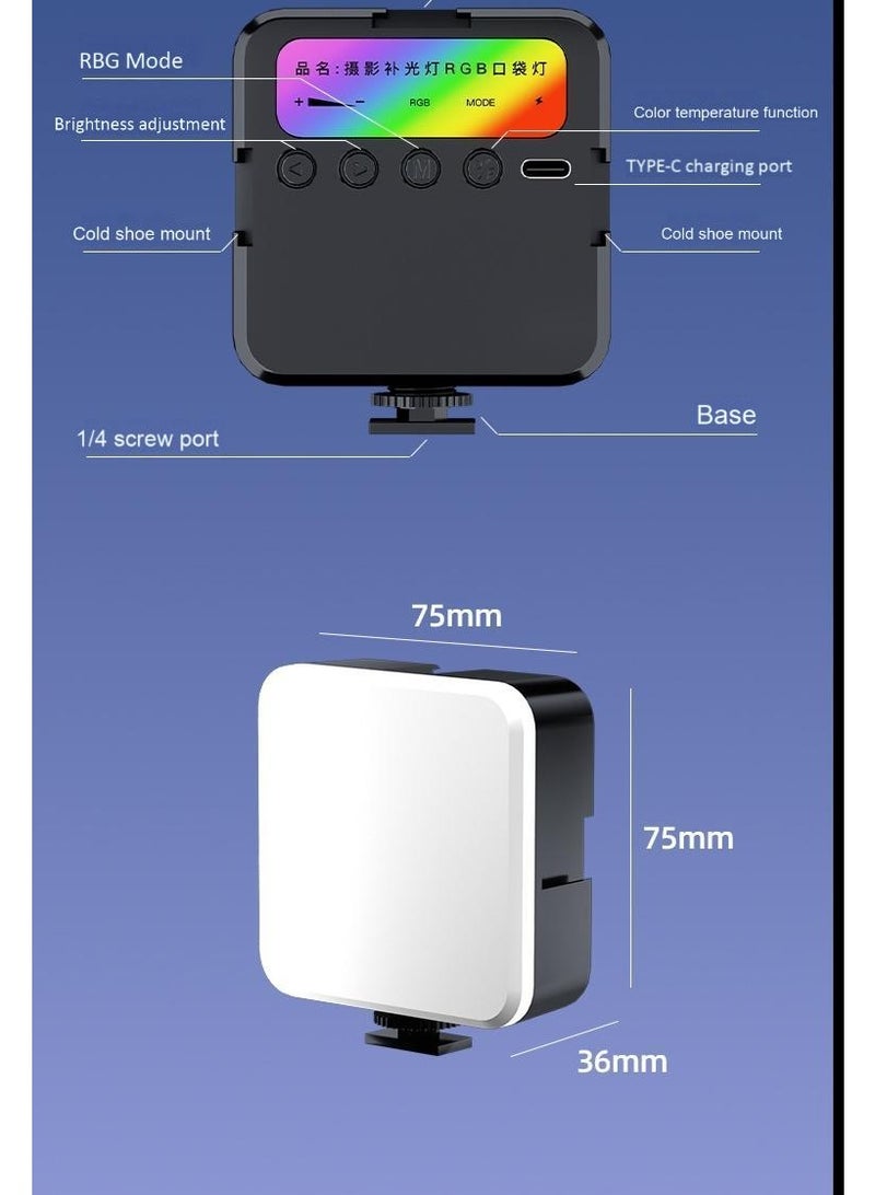 إضاءة فيديو LED RGB - 3 ألوان + أوضاع RGB - قابلة لإعادة الشحن، 5 وات، مؤشر تجسيد اللون 96⁺، 2500 كلفن - 7000 كلفن، بطارية 1200 مللي أمبير في الساعة - إضاءة جيب صغيرة متعددة الزوايا للتدوين بالفيديو، ومكالمات الفيديو، والتصوير الفوتوغرافي، والمكياج - تأثيرات إضاءة HIS كاملة الألوان - Image 5