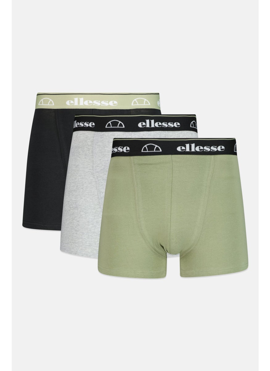 Ellesse Men 3 Pieces Brand Logo Trunks, Green/Grey  - Image 1