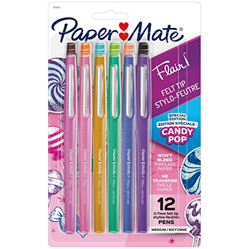 Paper Mate Flair Felt Tip Pens, Medium Point (0.7mm), Limited Edition Candy Pop, Assorted Colors, 12 Count - Creative Fun, Teacher Gift, Arts & Crafts - Image 1