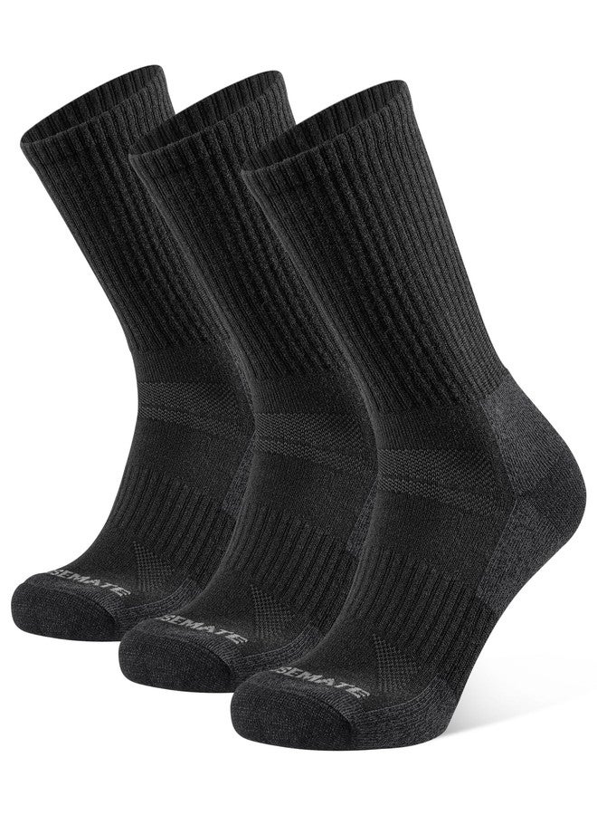 CLOSEMATE Mens Merino Wool Winter Thermal Crew Socks Cushioned Anti Blister Moisture Wicking for Hiking Sports 3 Pairs(3Black, Size L) - Image 1