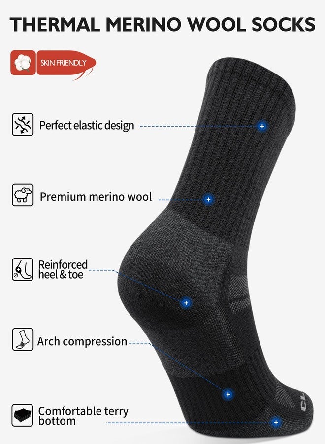 CLOSEMATE Mens Merino Wool Winter Thermal Crew Socks Cushioned Anti Blister Moisture Wicking for Hiking Sports 3 Pairs(3Black, Size L) - Image 4