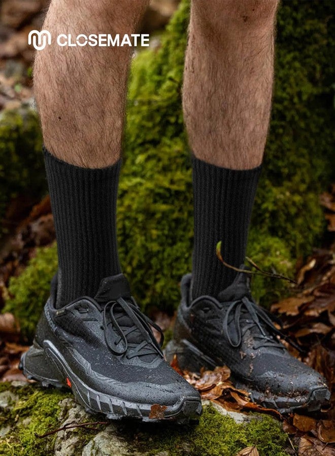 CLOSEMATE Mens Merino Wool Winter Thermal Crew Socks Cushioned Anti Blister Moisture Wicking for Hiking Sports 3 Pairs(3Black, Size L) - Image 2