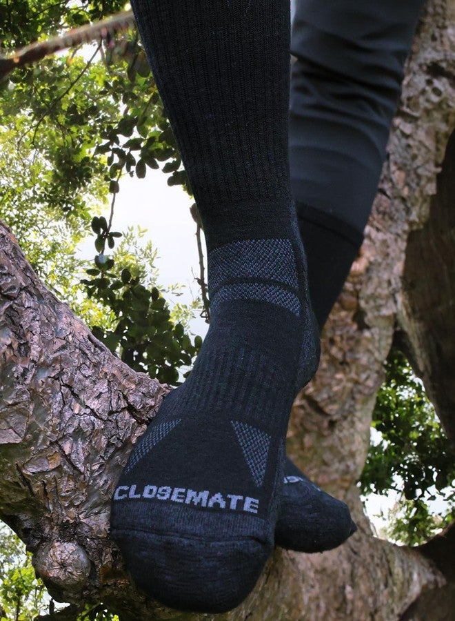 CLOSEMATE Mens Merino Wool Winter Thermal Crew Socks Cushioned Anti Blister Moisture Wicking for Hiking Sports 3 Pairs(3Black, Size L) - Image 3