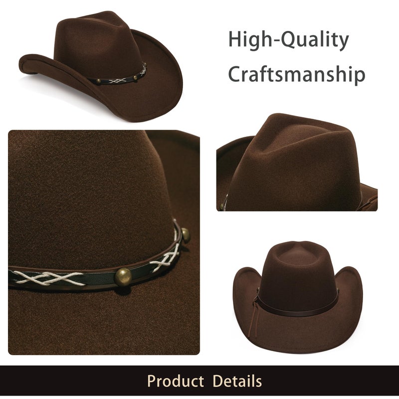 YOUBADU Faux Suede Felt Western Cowboy Hat for Women or Men, Wide Brim, Rivet Strap (US, Alpha, One Size, Medium, Brown) - Image 5