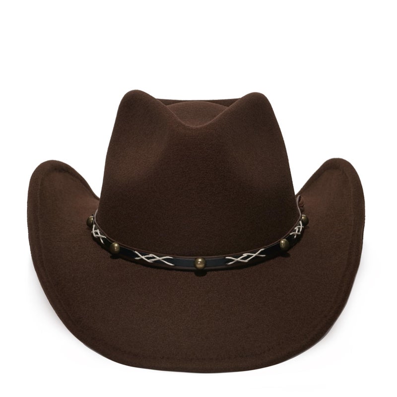 YOUBADU Faux Suede Felt Western Cowboy Hat for Women or Men, Wide Brim, Rivet Strap (US, Alpha, One Size, Medium, Brown) - Image 3