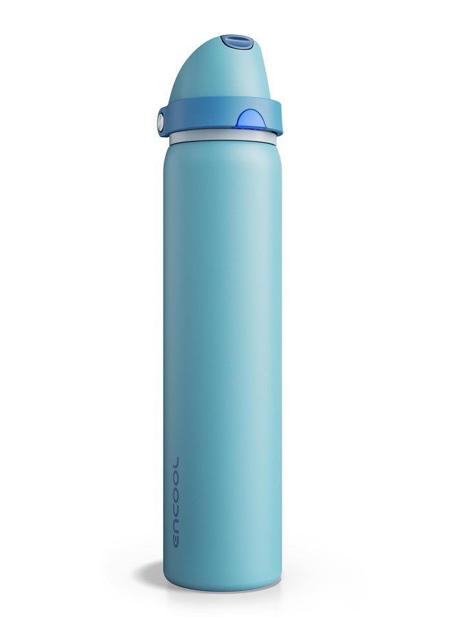 ENCOOL Insulated Water Bottle with Straw - Encool Stainless Steel Water Bottle with Push Button Lid, Leak-Proof & BPA-Free, Keeps Cold for 24 Hours for Sports, Travel, Gym (32 oz, Silk Blue) - Image 1