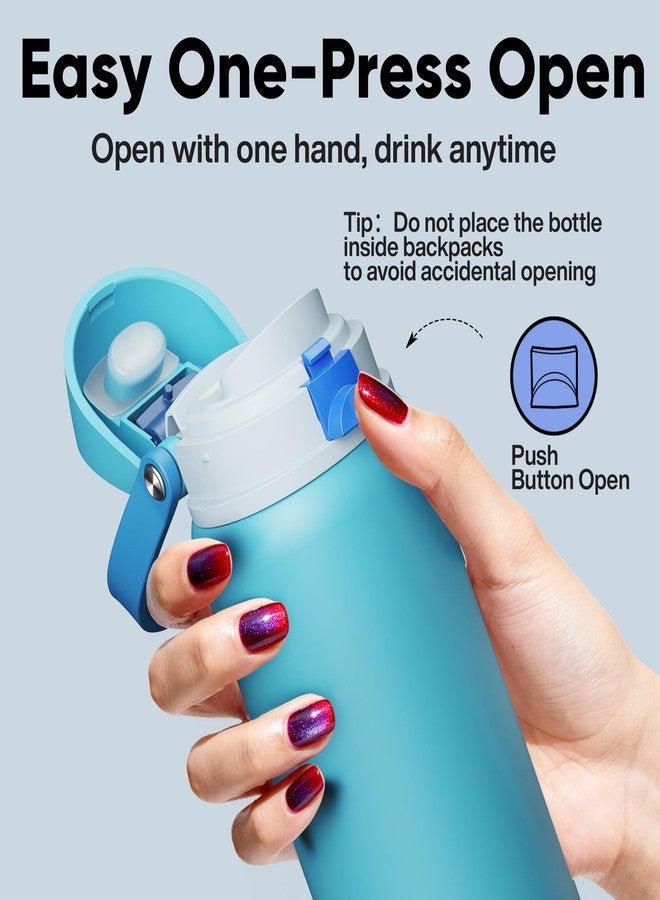 ENCOOL Insulated Water Bottle with Straw - Encool Stainless Steel Water Bottle with Push Button Lid, Leak-Proof & BPA-Free, Keeps Cold for 24 Hours for Sports, Travel, Gym (32 oz, Silk Blue) - Image 5