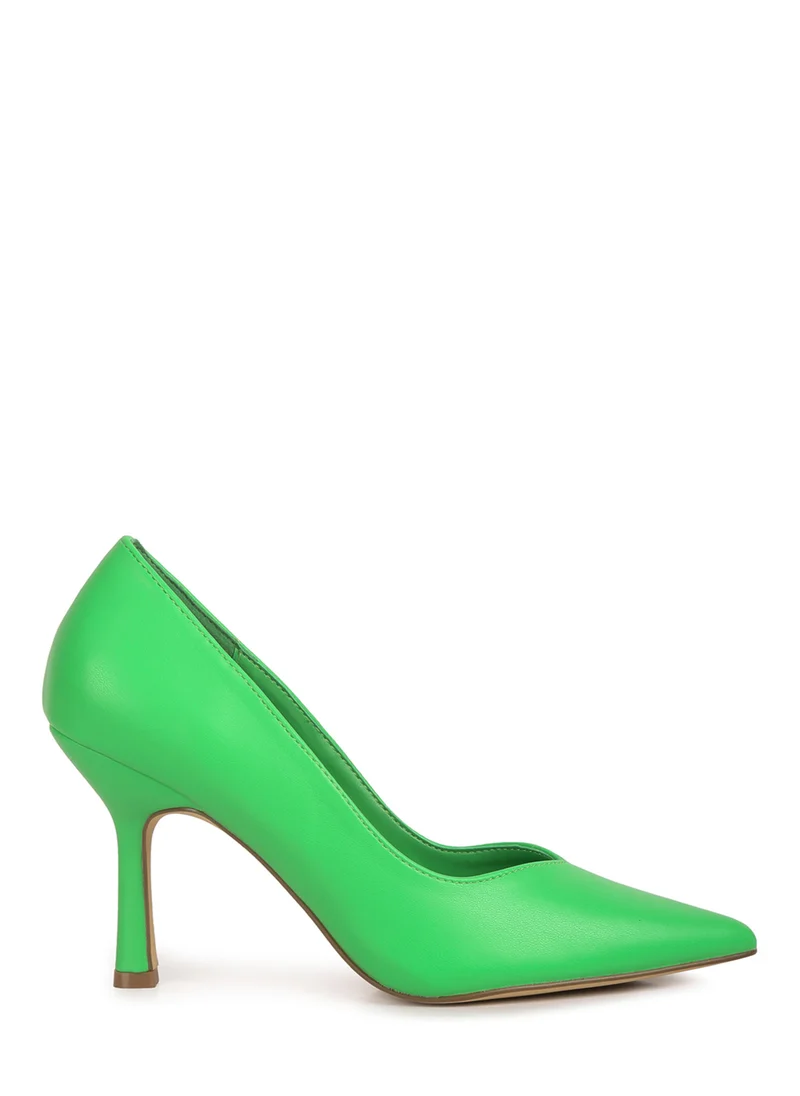 London Rag Point Toe Stiletto Heeled Pumps in Green