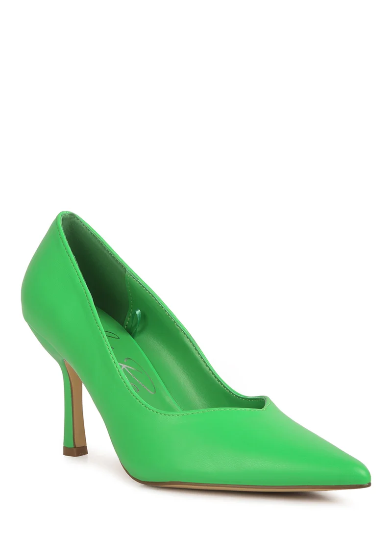 London Rag Point Toe Stiletto Heeled Pumps in Green